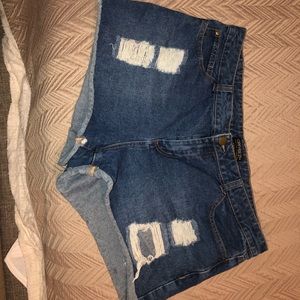 High waist distressed denim shorts